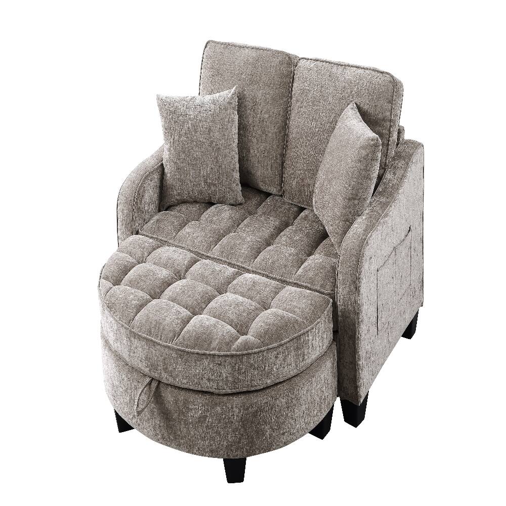 Alt View 7. Loheer - Loheer Brown Corduroy Two-Seater Sofa with Storage Footrest and Pillows - Brown.