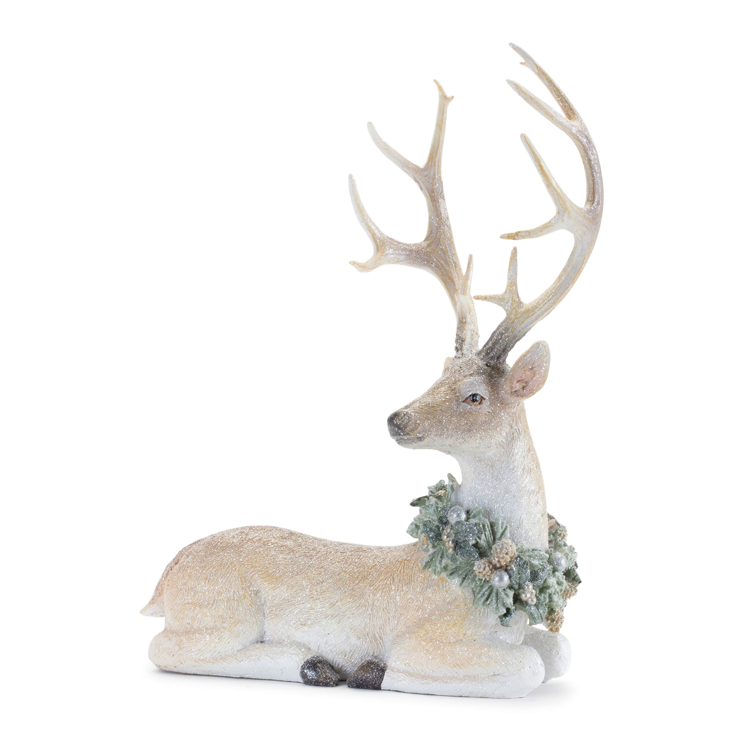 Left. BreeBe - Glittered Deer with Holly Wreath (Set of 2) - Beige, White.