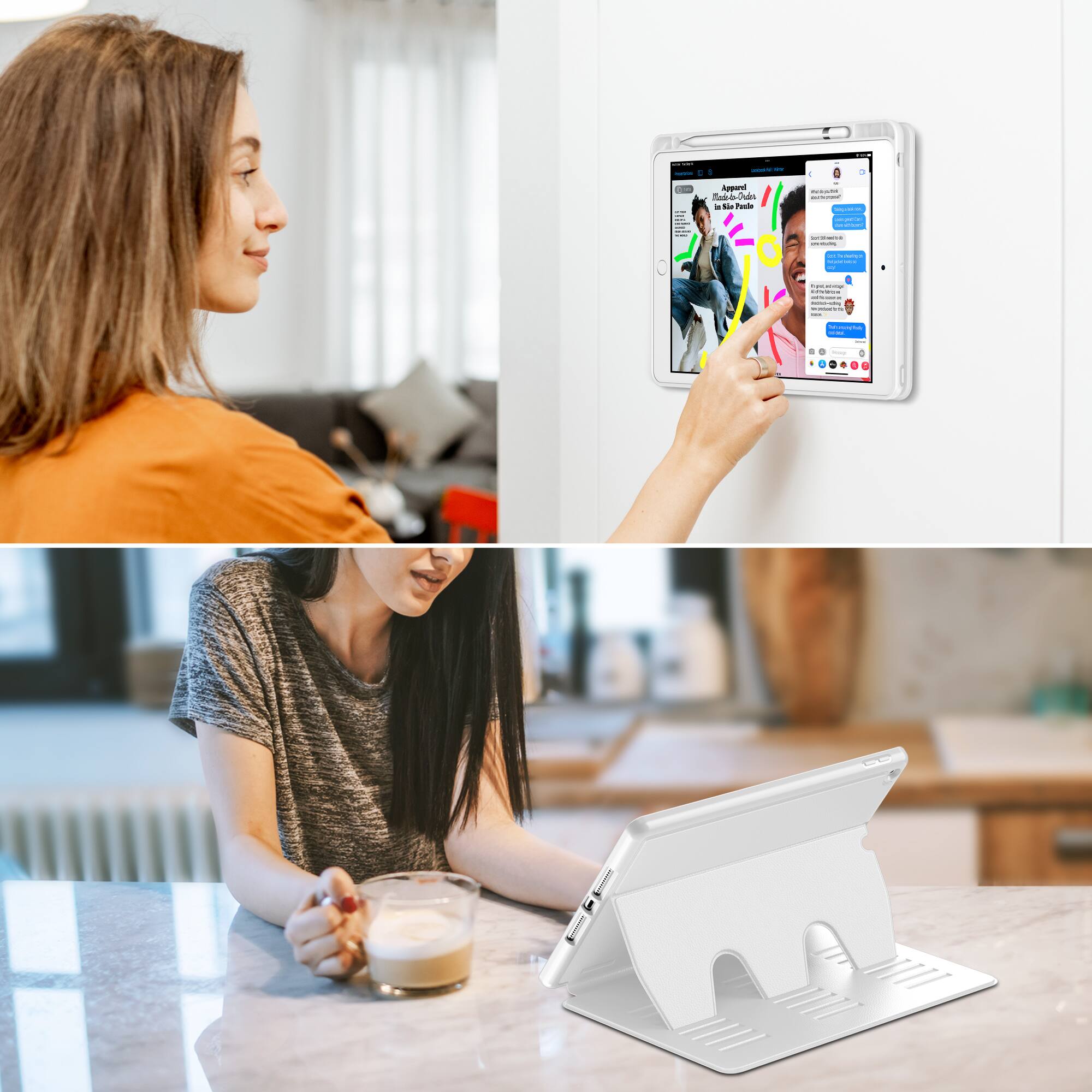 Alt View 2. VIKESI - Magnetic Case for iPad 10.2" 7th/8th/9th Gen, Shockproof, Pencil Holder, Auto Wake/Sleep, Multi-Angle Stand - White.