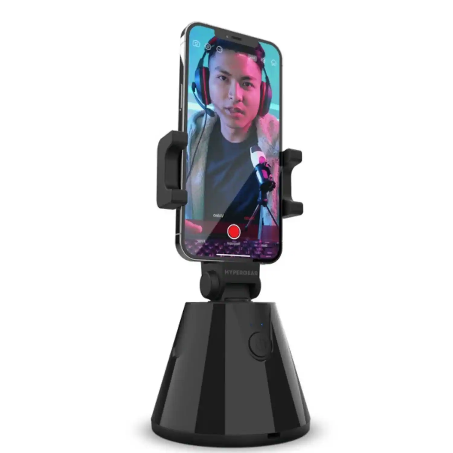 Front. Stock Preferred - 360° Auto-Tracking Phone Mount - Black.