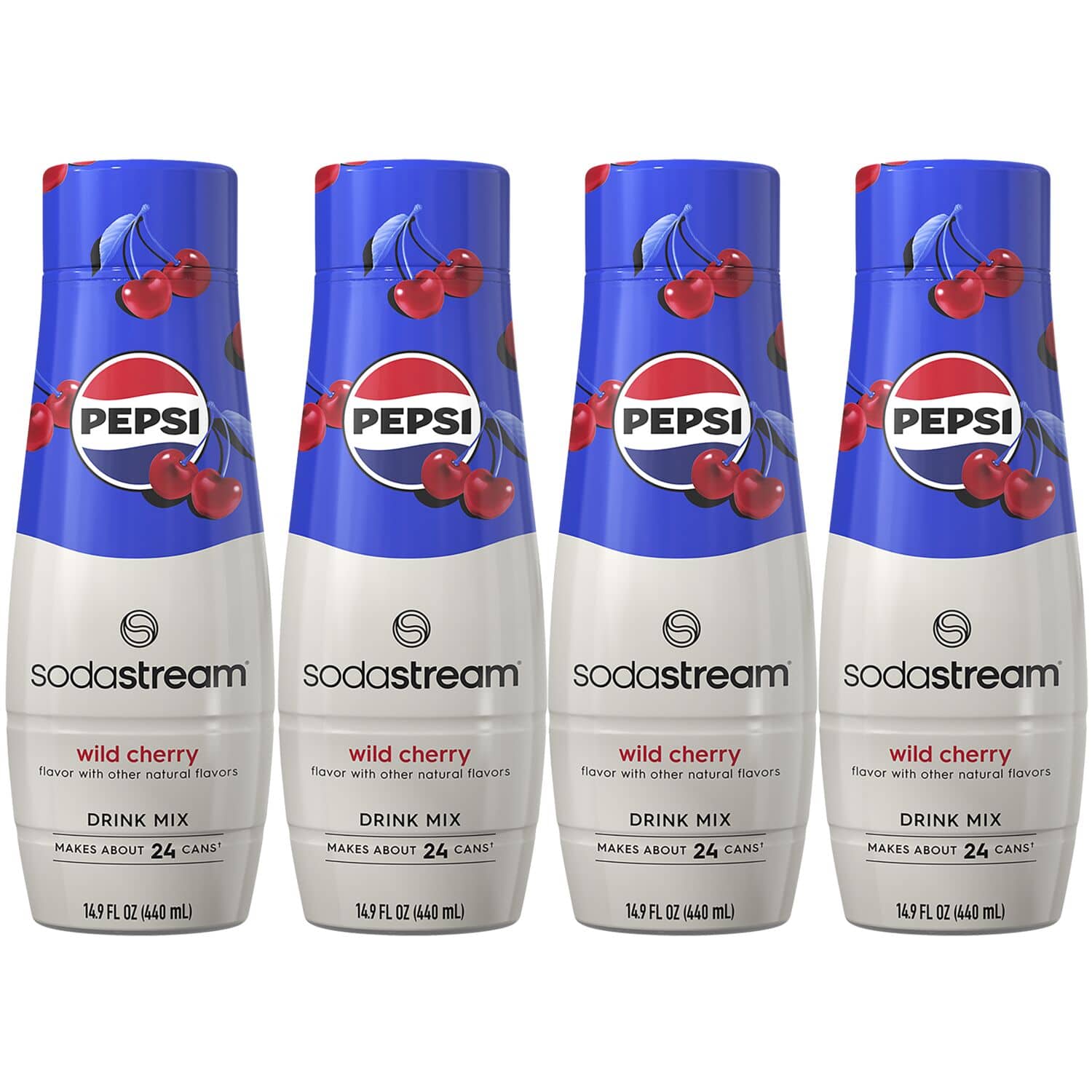 PEPSI PEPSI PEPSI PEPSI SodaStream SodaStream SodaStream SodaStream Wild Cherry flavor with other natural flavors Wild Cherry flavor with other natural flavors Wild Cherry flavor with other natural flavors Wild Cherry flavor with other natural flavors Drink Mix makes about 24 cans Drink Mix makes about 24 cans Drink Mix makes about 24 cans 14.9 FL OZ (440 mL) 14.9 FL OZ (440 mL) 14.9 FL OZ (440 mL) 14.9 FL OZ (440 mL)