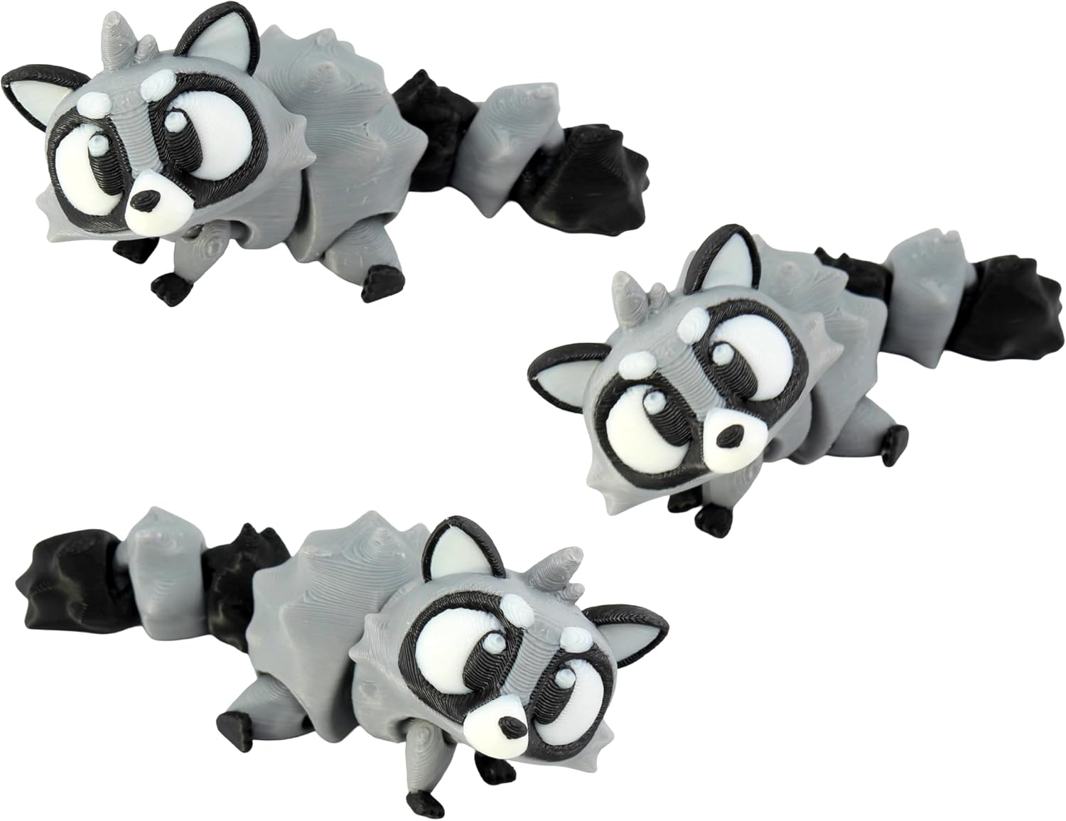 3D Printed Articulated Raccoon Fidget Toy 3 Pack, Flexible Cute Animal Desk Decor, Stress Relief Fidget by PowerTRC