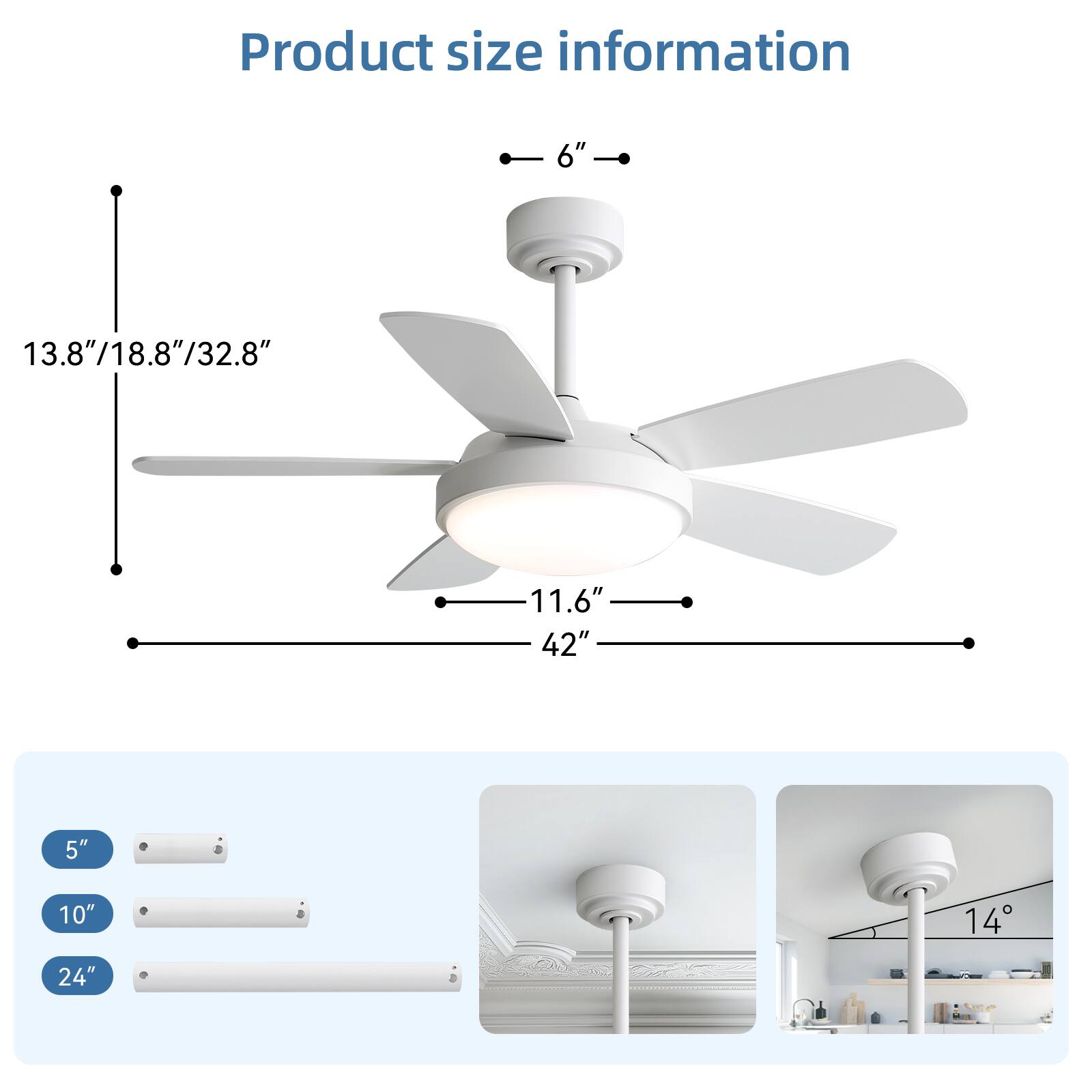 Product size information

- 6"
- 13.8"/18.8"/32.8"
- 11.6"
- 42"
- 5"
- 10"
- 24"