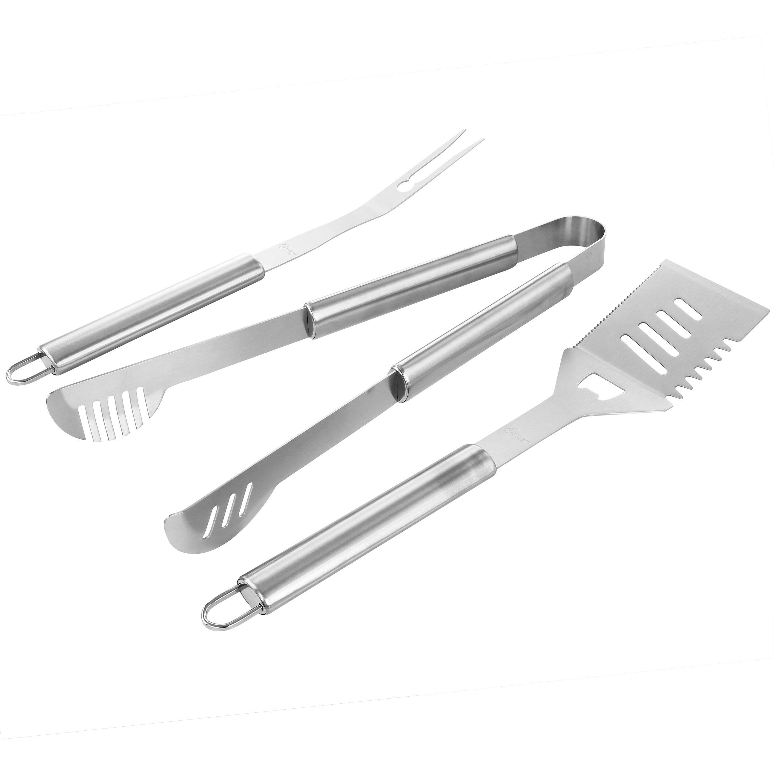 Alt View 1. Oster - Oster Baldwin 3 Piece Stainless Steel Barbecue Tool Set in Silver - Silver.