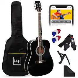 Best Choice Products - 41in Full Size All-Wood Acoustic Guitar Starter Kit w/Gig Bag, E-Tuner, Pick, Strap, Rag - Black