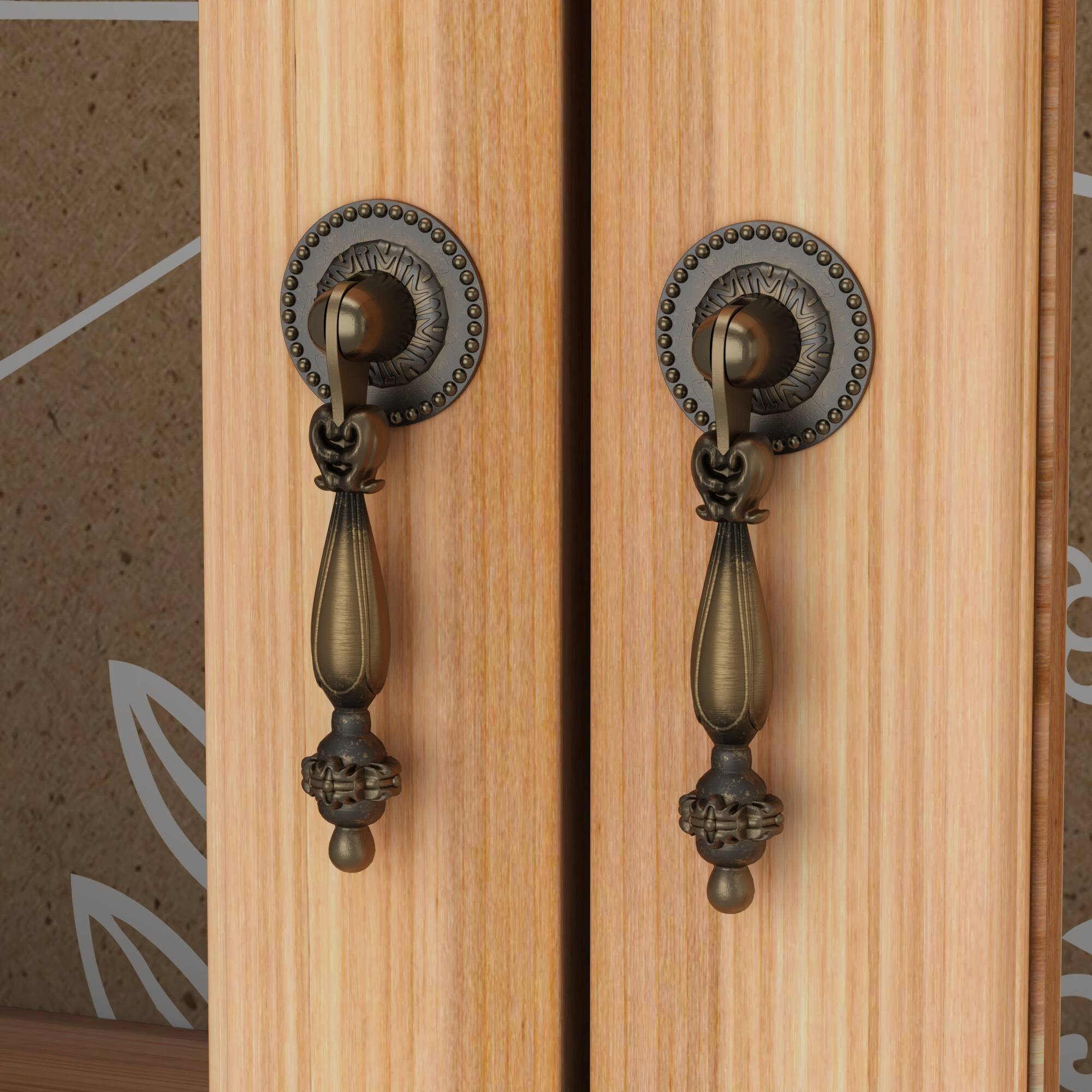 Alt View 10. Famapy - Famapy Wooden Buffet with Glass Doors: Patterned Interior & Classic Handles Sideboards - Wooden.