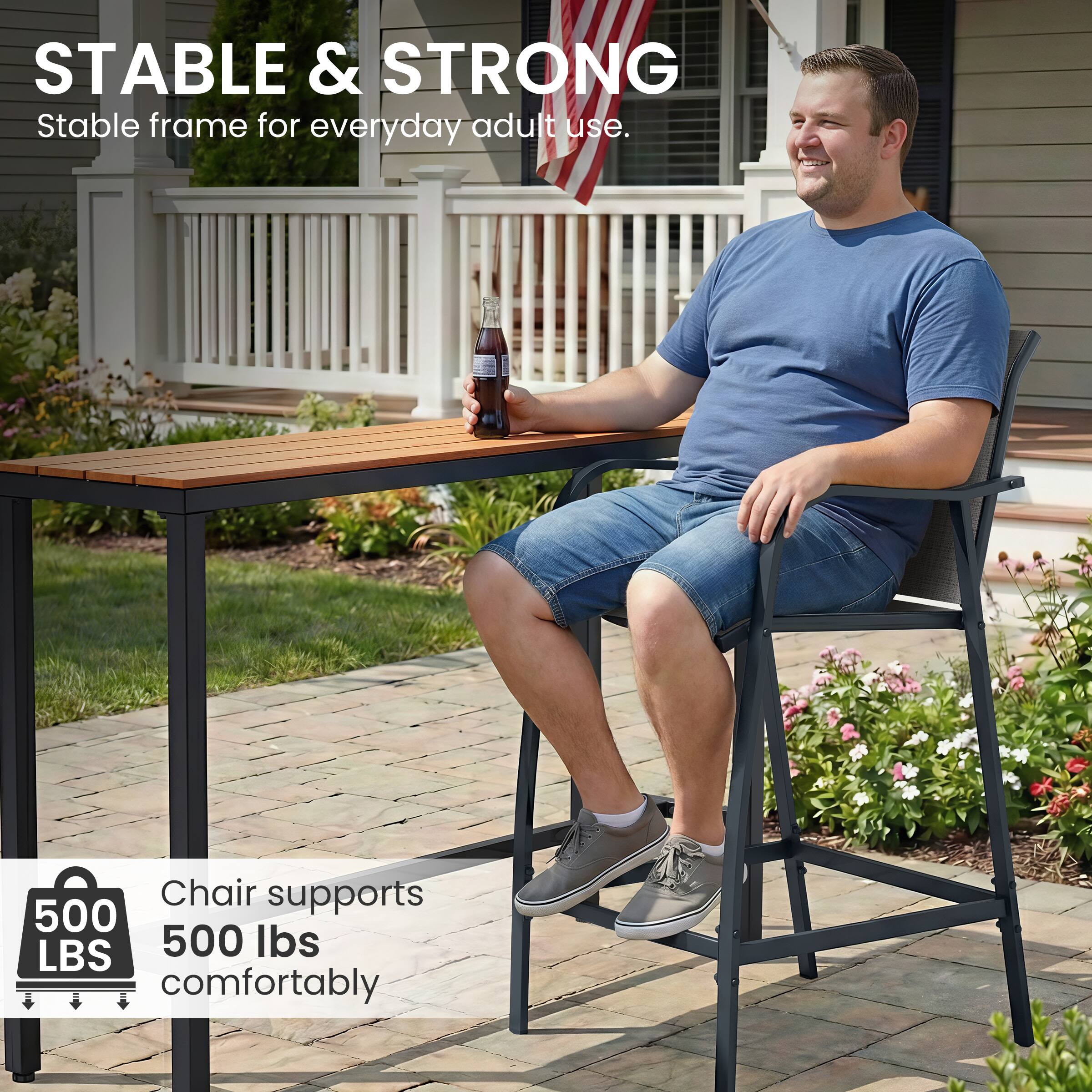 STABLE & STRONG  
Stable frame for everyday adult use.  
Chair supports 500 LBS comfortably