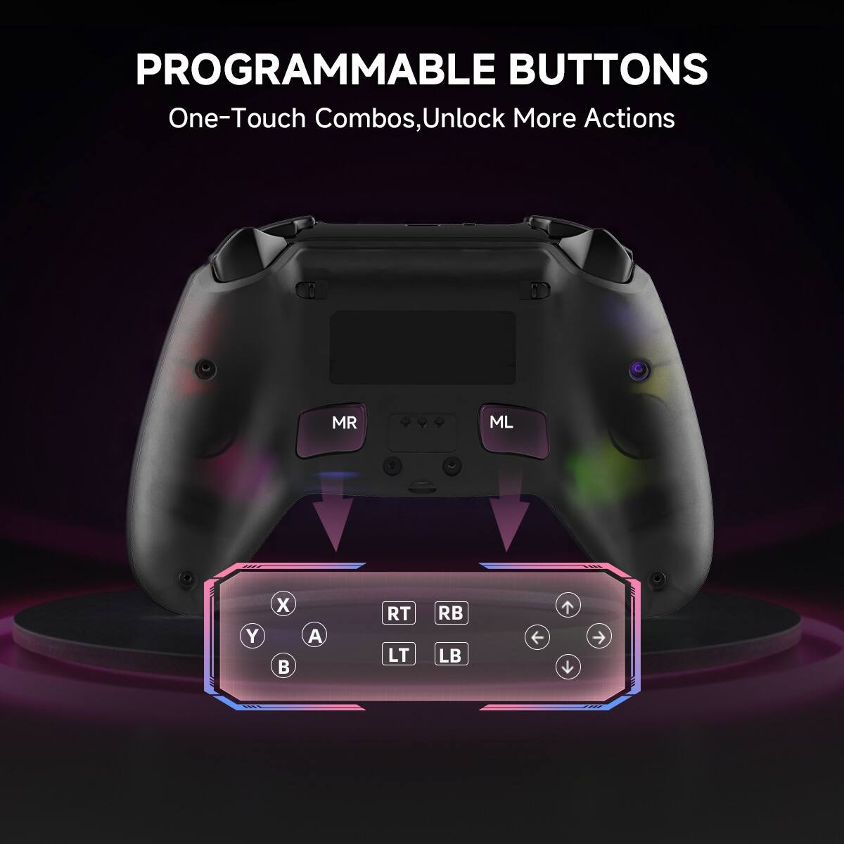 PROGRAMMABLE BUTTONS  
One-Touch Combos, Unlock More Actions  

MR ML Y X A RT LT RB LB