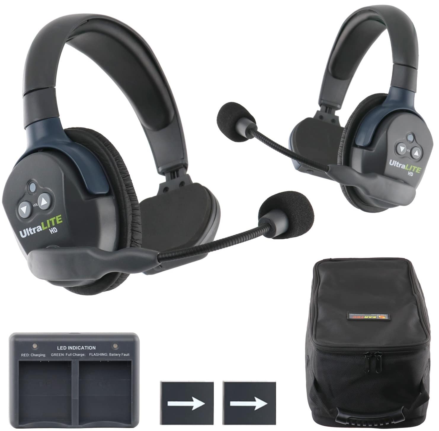 Eartec - UL2S UltraLITE Full Duplex Wireless Headset Communication for 2 Users - 2 Single Ear Headsets - Gray