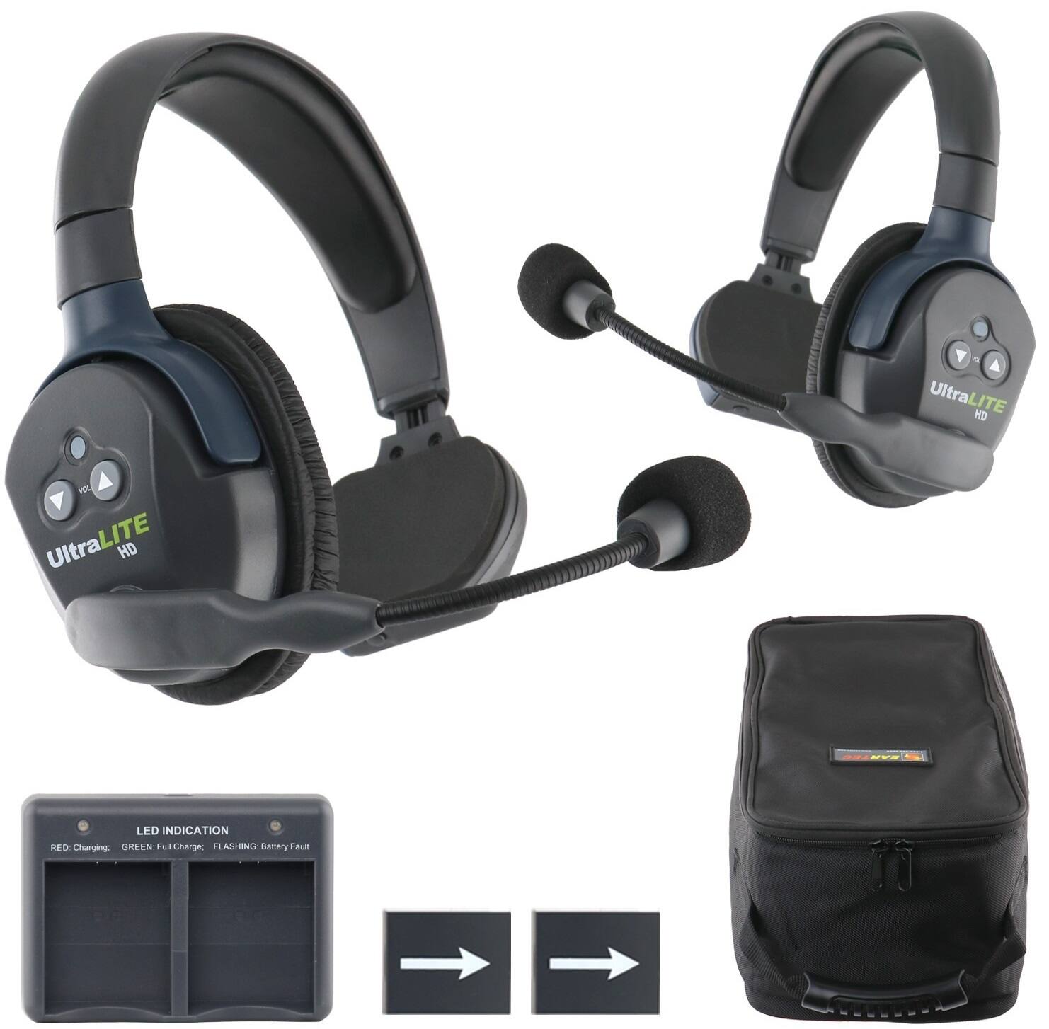 Eartec - UL2S UltraLITE Full Duplex Wireless Headset Communication for 2 Users - 2 Single Ear Headsets - Gray