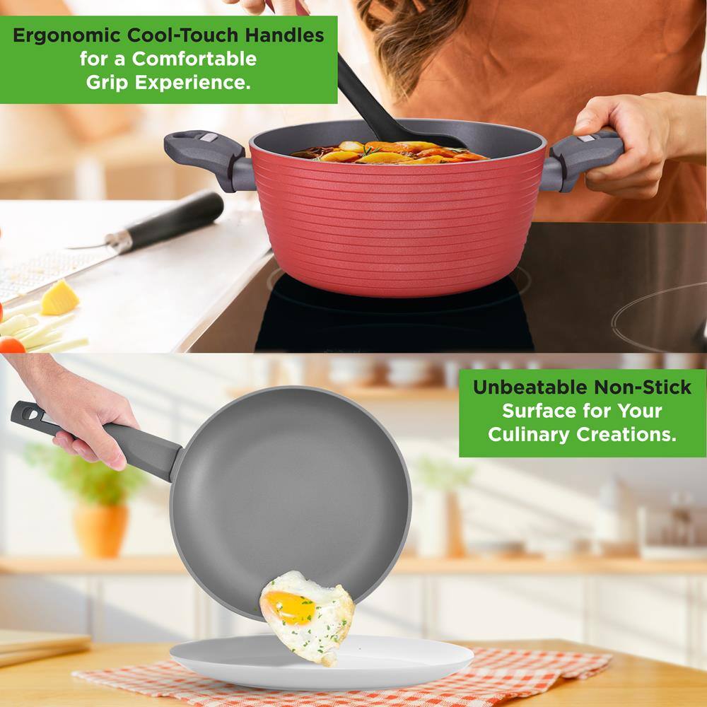 Ergonomic Cool-Touch Handles for a Comfortable Grip Experience.

Unbeatable Non-Stick Surface for Your Culinary Creations.