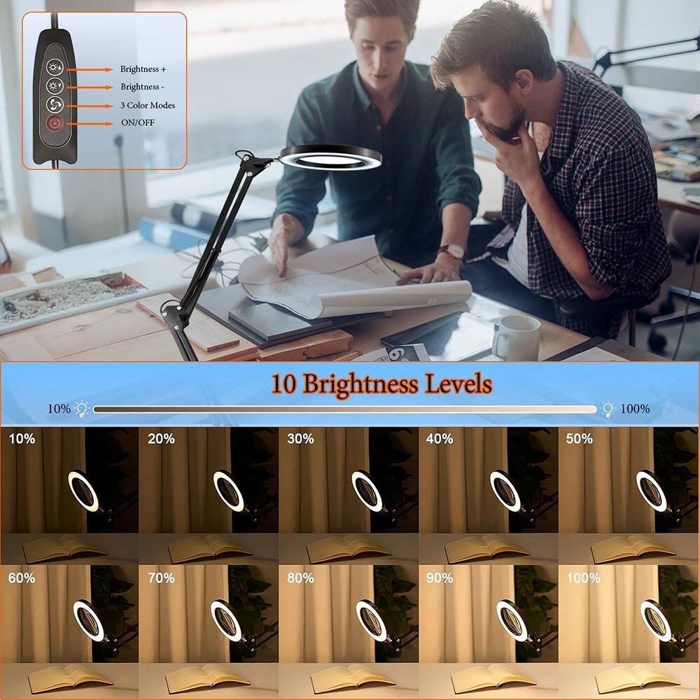 Brightness+  
Brightness-  
3 Color Modes  
ON/OFF  

10 Brightness Levels  
10%  
20%  
30%  
40%  
50%  
60%  
70%  
80%  
90%  
100%