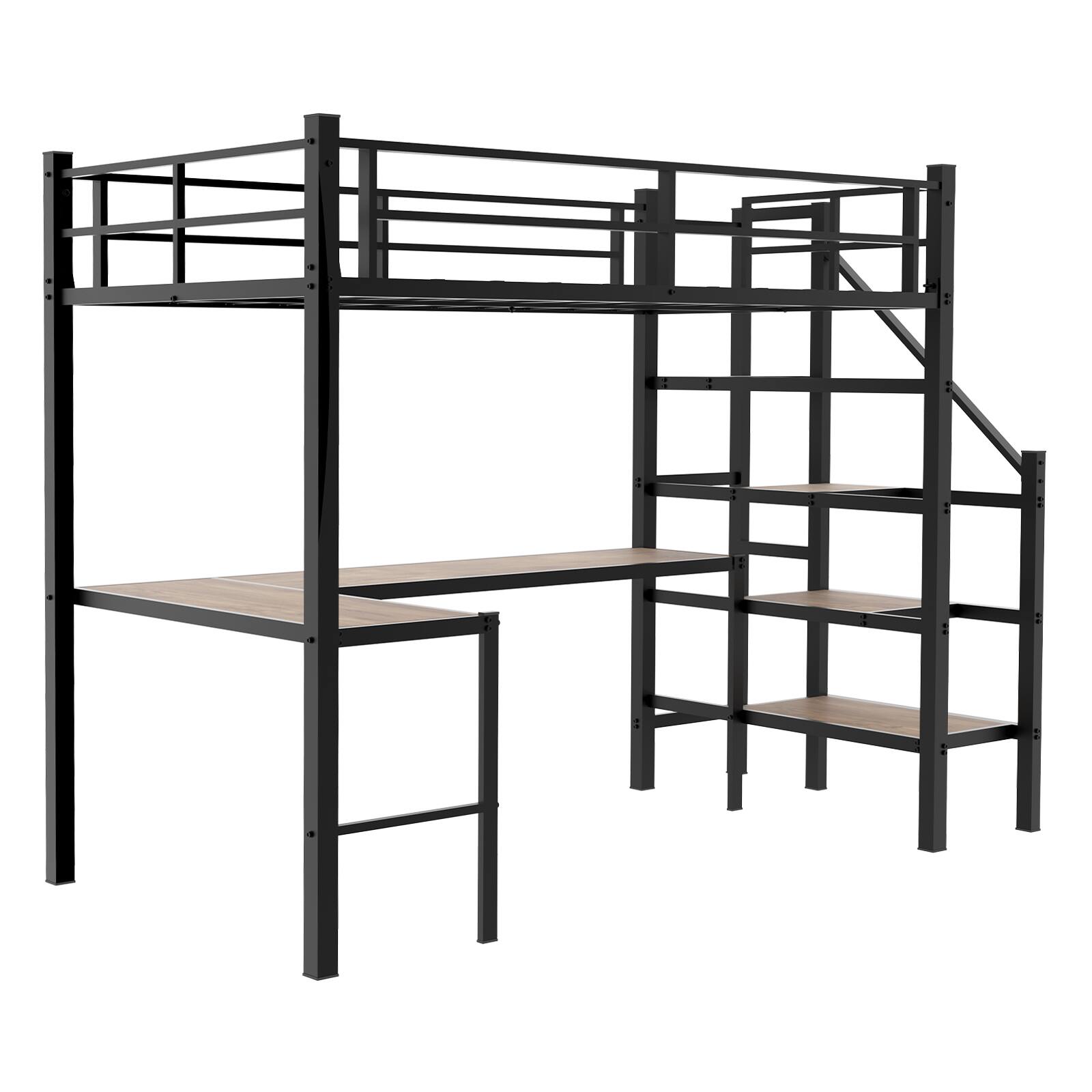 Alt View 1. Loheer - Loheer Twin Loft Bed with L Shaped Desk and Storage Stairs Sturdy Space Saving Frame No Box Spring Needed - Black.