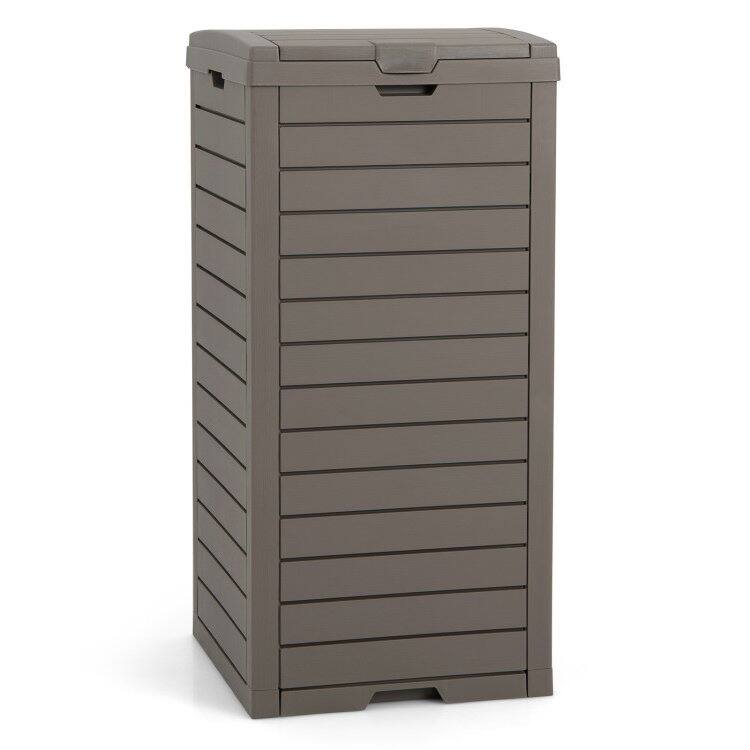 Back. Hivvago - 31-Gallon Heavy Duty Coffee Brown Plastic Outdoor Trash Can with Bottom Liquid Drawer - Coffee, Brown.