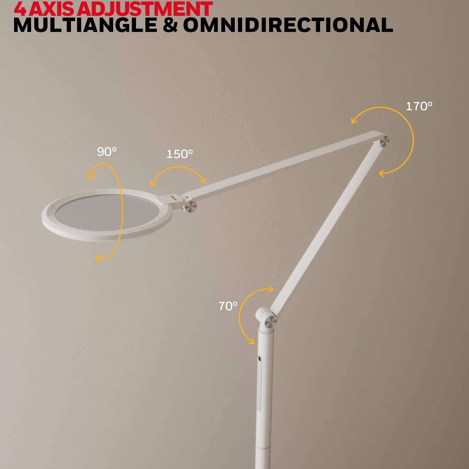 The corrected text is:

"4 AXIS ADJUSTMENT MULTIANGLE & OMNIDIRECTIONAL 170° 90° 150° 70°"