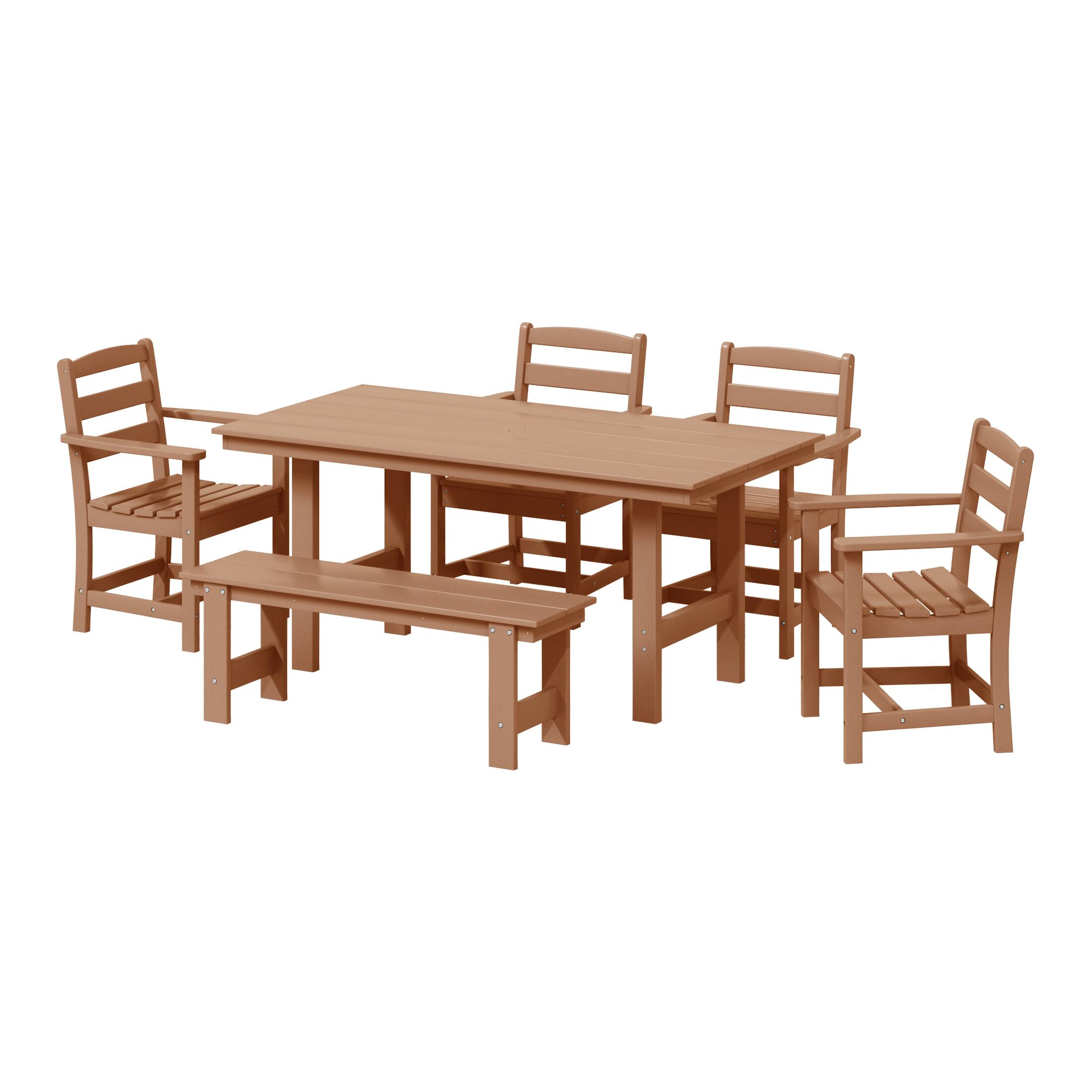 WestinTrends - Ashore 6-Piece Outdoor HDPE Patio Dining Table Set with Bench - Teak price history on PriceWatchPro