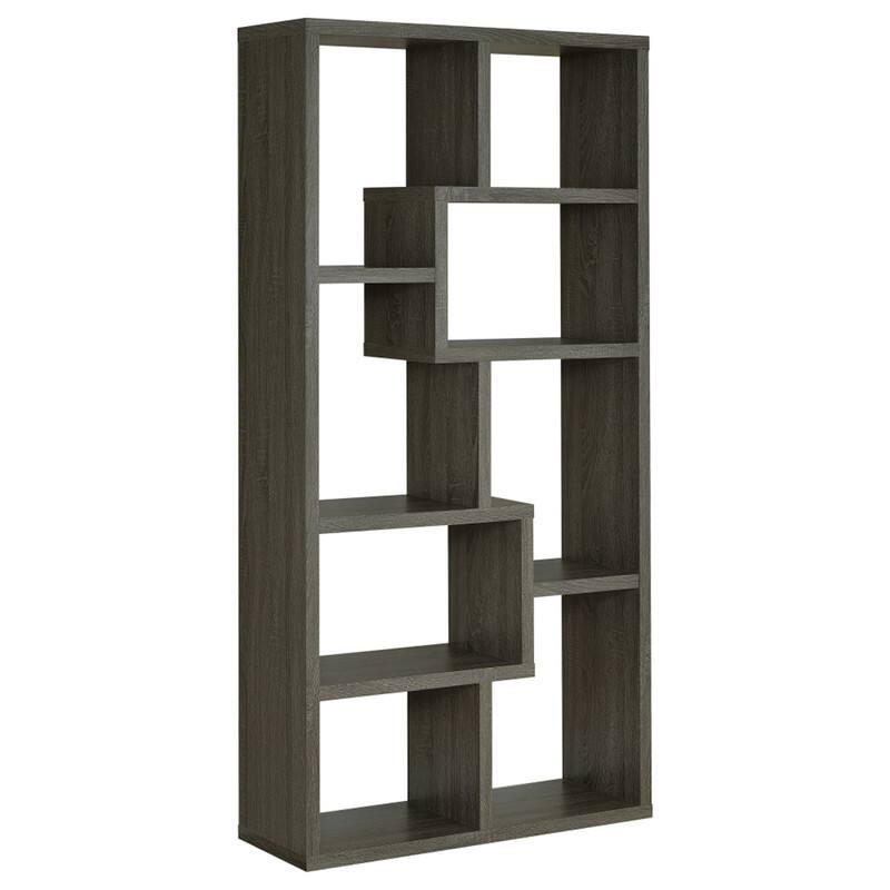 Angle. HTUTWOO - 8-Shelf Geometric Bookcase-Wooden Open Back Bookshelf,70.75" Tall Vertical Storage Display Shelving Unit for Living Room - Grey.