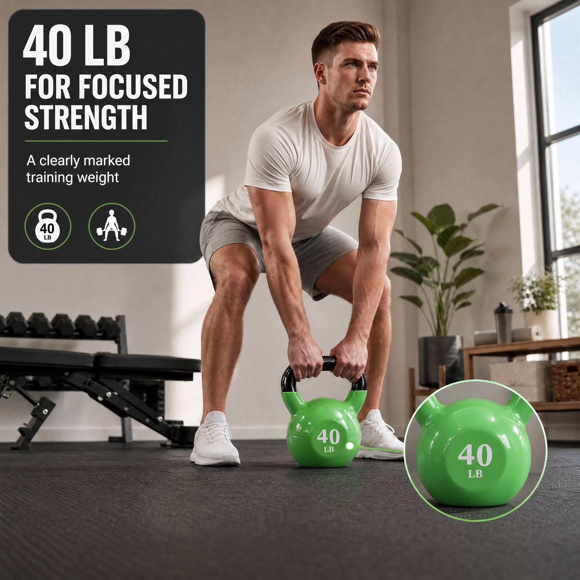 40 LB FOR FOCUSED STRENGTH  
A clearly marked training weight  
40 LB  
40 LB  
40 LB
