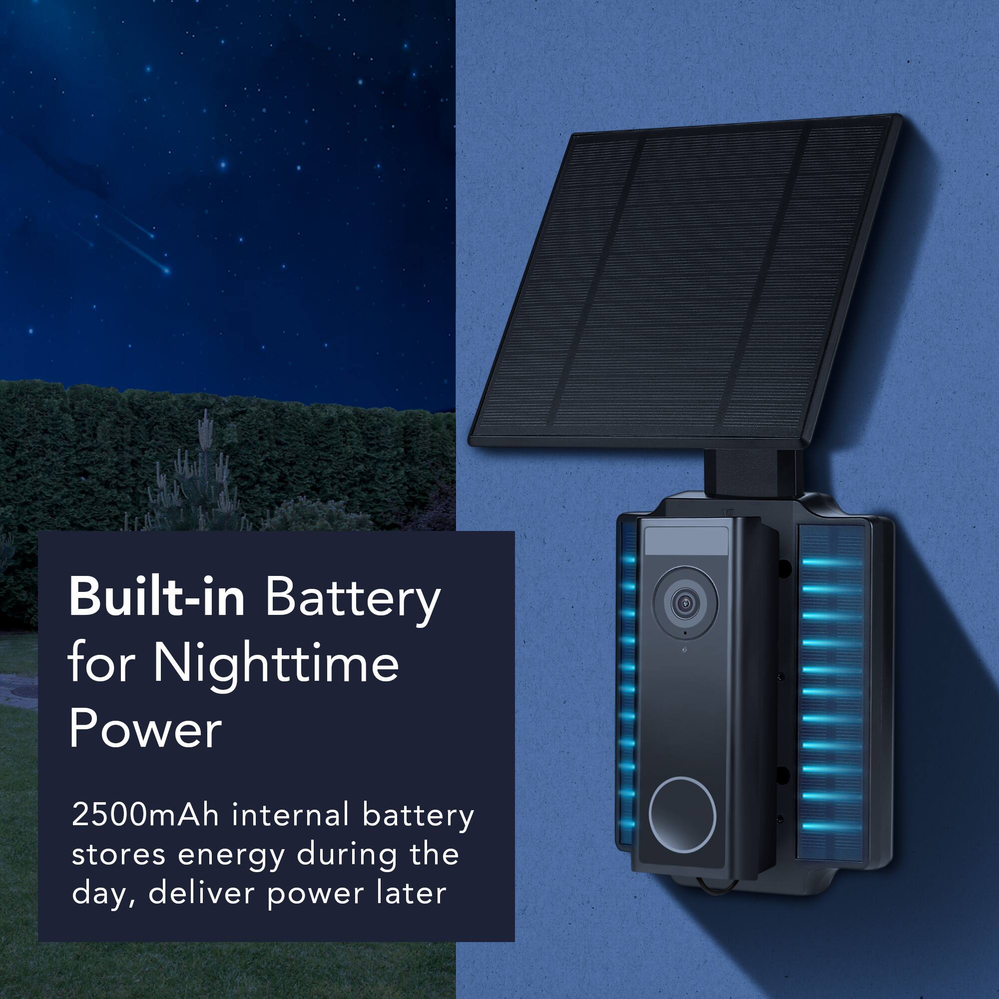 Built-in Battery for Nighttime Power

2500mAh internal battery stores energy during the day, delivers power later