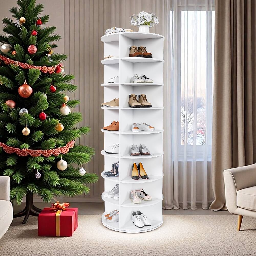 Alt View 4. Loheer - Loheer 8-Tier Rotating Shoe Rack, Freestanding Storage Tower for 32 Pairs, White - White.