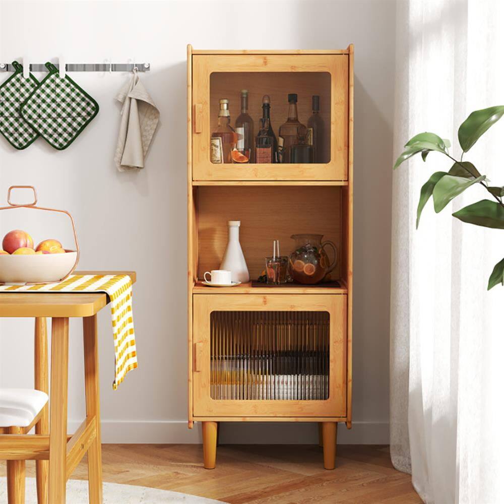 Alt View 1. Kadyn - 3Cube Bamboo Storage Cabinet with Open Compartment and 2 Acrylic DoorsNatural - Beige.