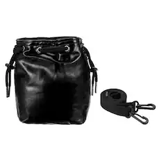Front. Unique Bargains - PU Leather Drawstring Camera Bag, Small Protective Lens Case for Nikon Z9, Z7ll, Fuji X-T50 - Black.