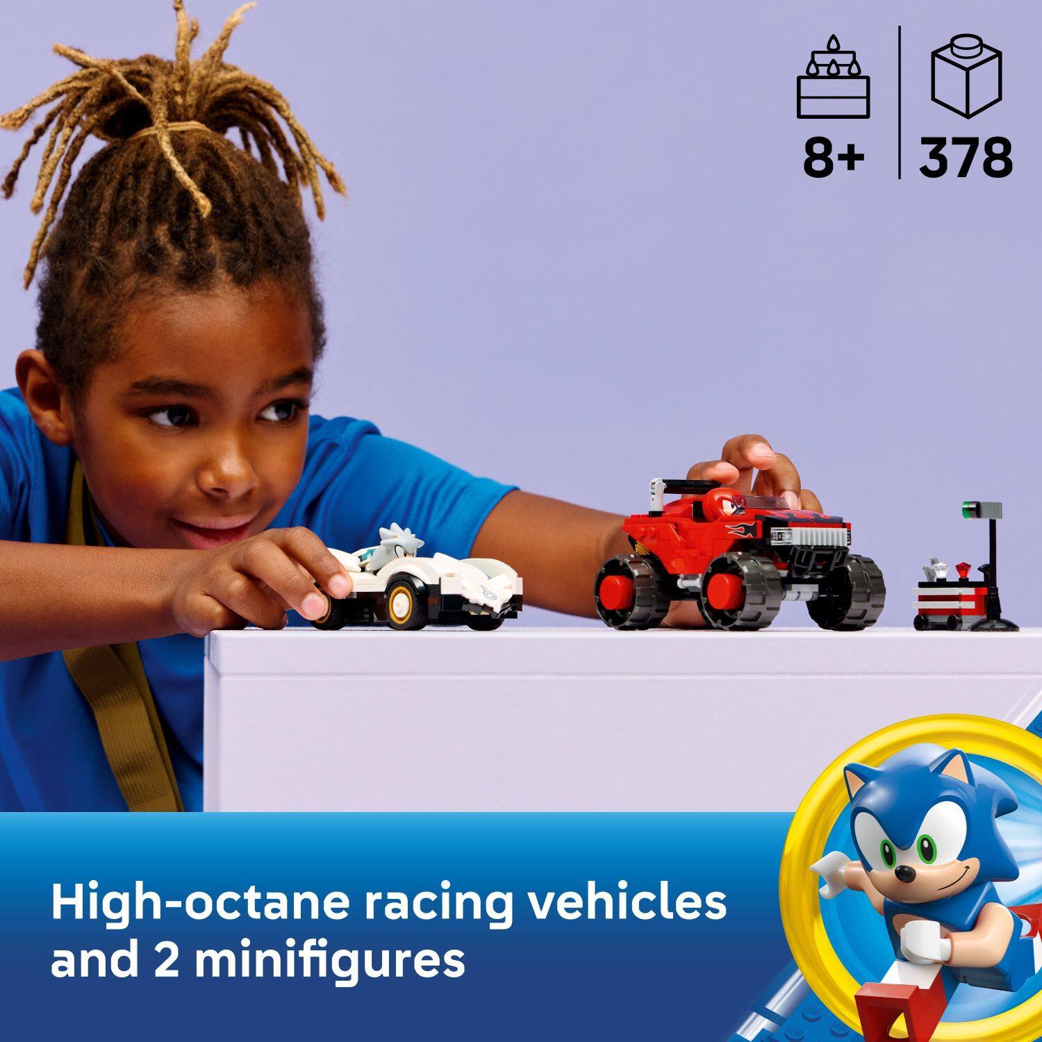 8+  
378  
High-octane racing vehicles and 2 minifigures