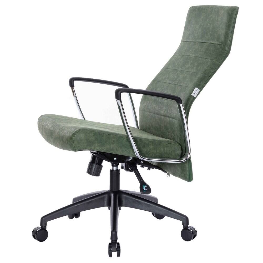 Alt View 7. LeisureMod - Hilton High-Back Adjustable Office Desk Chair Upholstered in Leather with Steel Frame, Swivel, and Ergonomic Support - Green.
