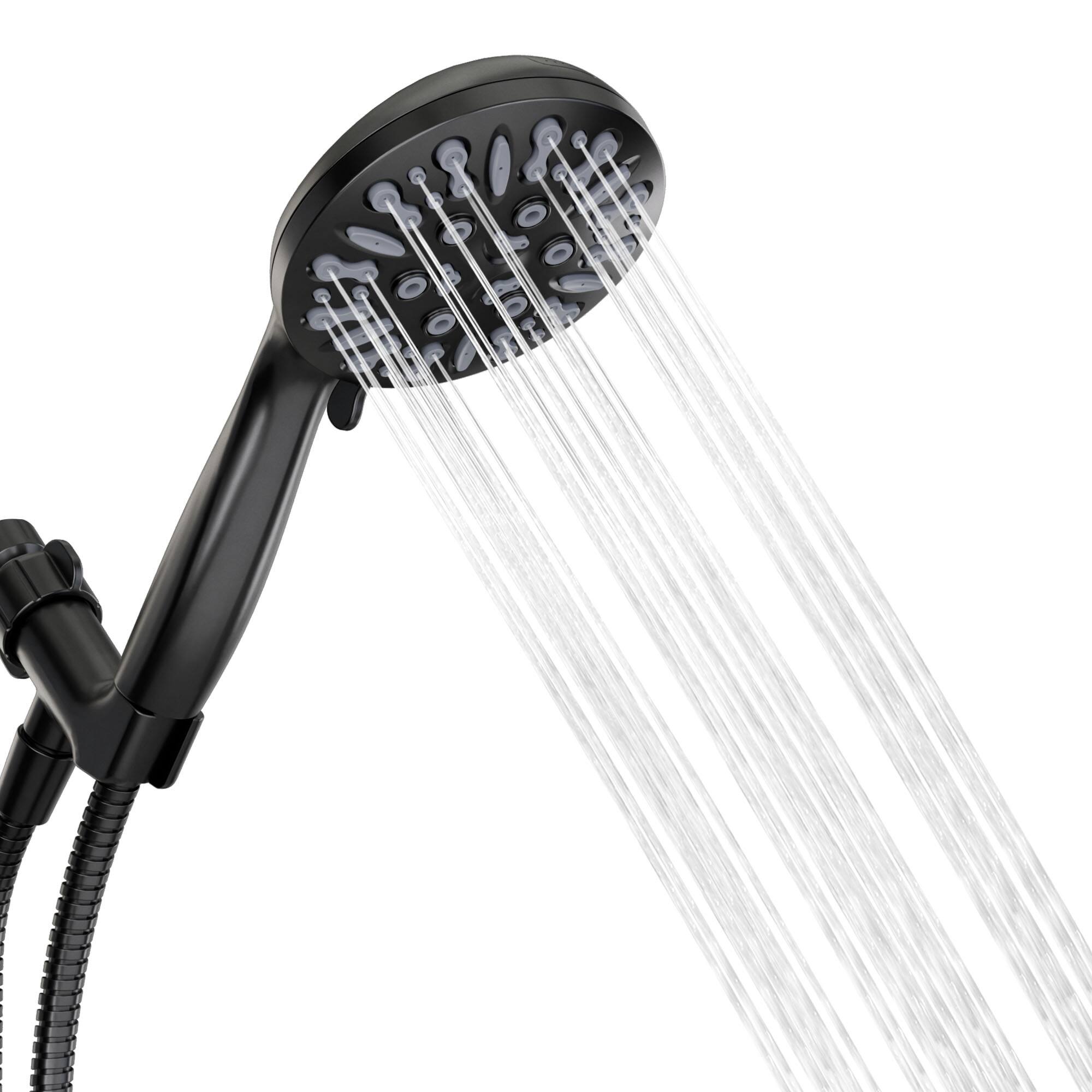 Angle. Akicon - Akicon High Pressure Handheld Shower Head 9-Setting with 60" Stainless Steel Hose 2.5 gpm in Black - Black.