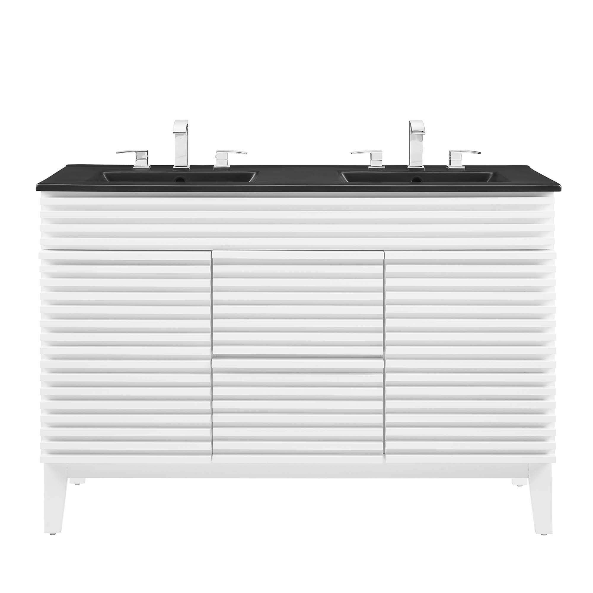 Alt View 2. Modway - Render 48" Bathroom  Vanity with Black Basin Included - White Black.