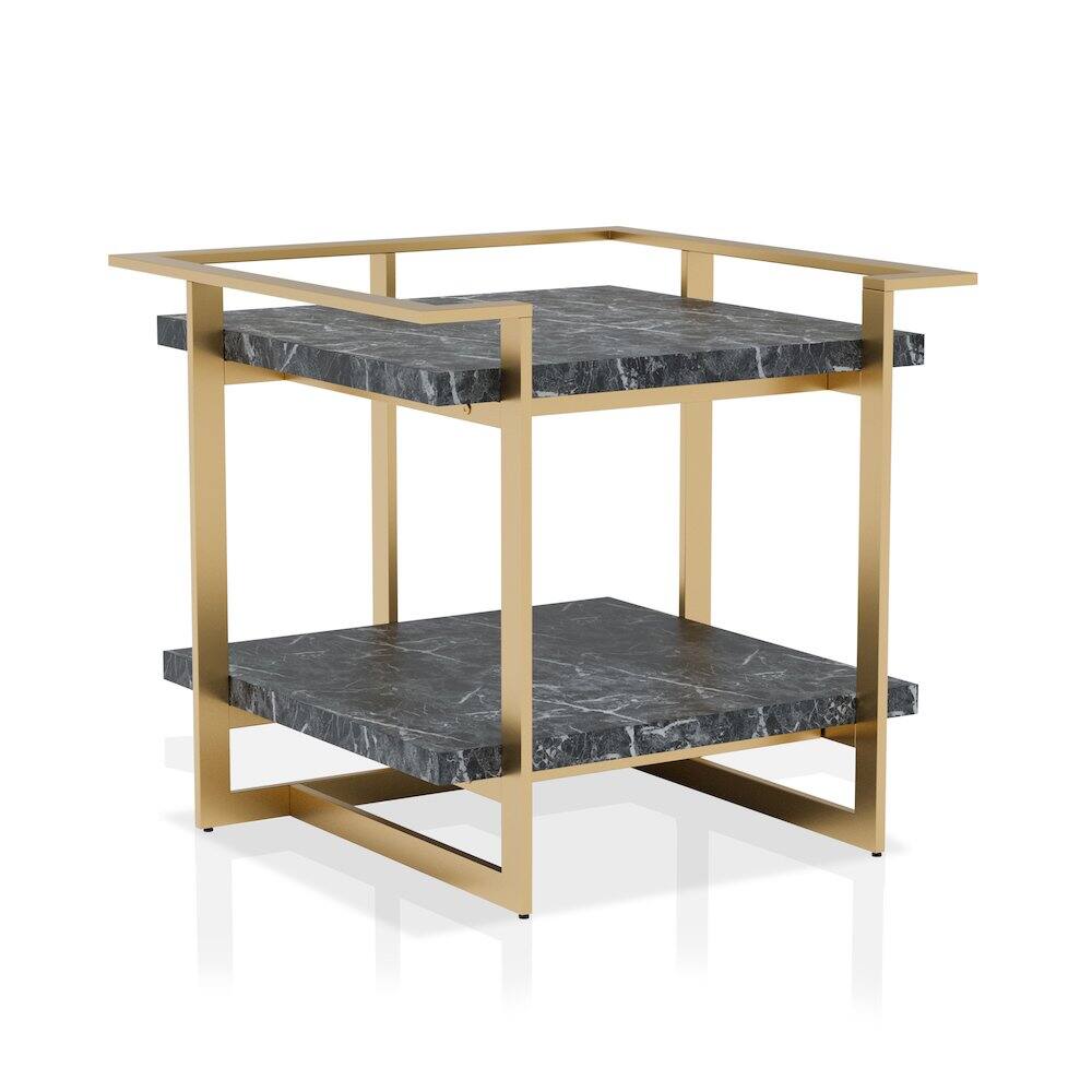 Front. Furniture of America - Meliman Contemporary Metal 1-Shelf End Table in Gold and Black - Black.
