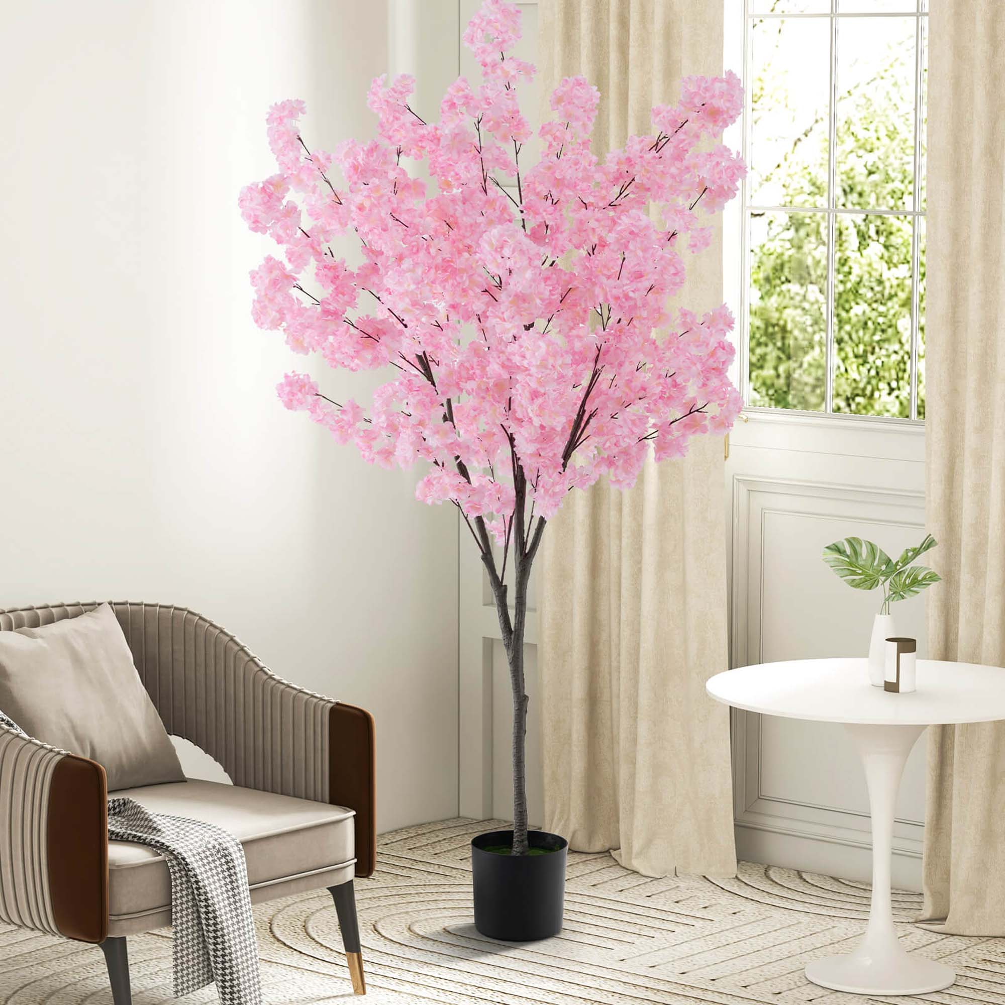 Alt View 3. Costway - Costway 6.5 FT 2 PCS Tall Artificial Cherry Blossom Tree with 900 Pink Flowers Cement-filled - Pink.