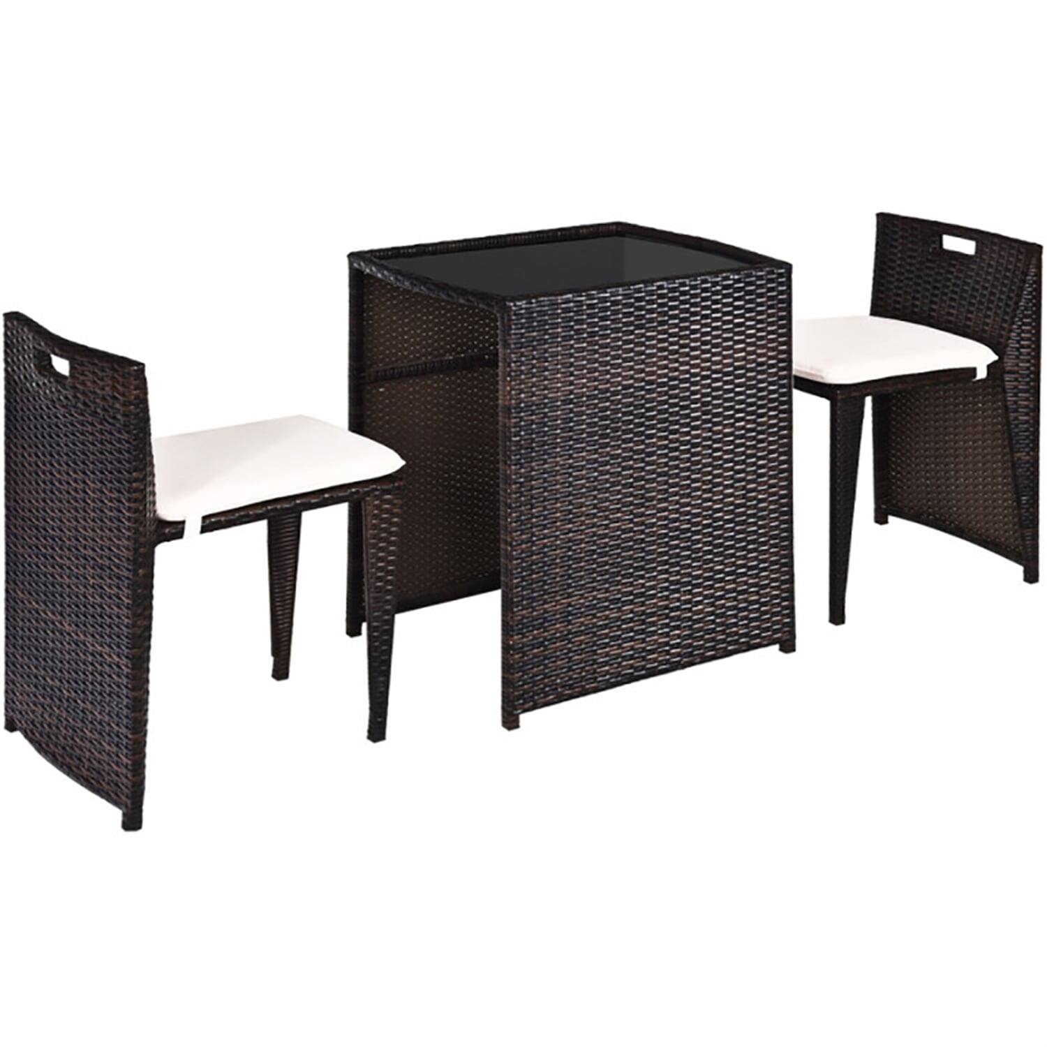 Left. Kadyn - Modern Outdoor Furniture Sets No Assembly Needed with Seat Cushion and Dining Table for Patio or Deck - Brown.