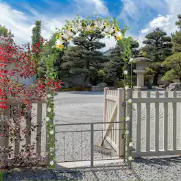 Oumilen - Metal Garden Arch Trellis with Side Gate, Black Anti-Rust Climbing Vine Arbor with Ground Spikes