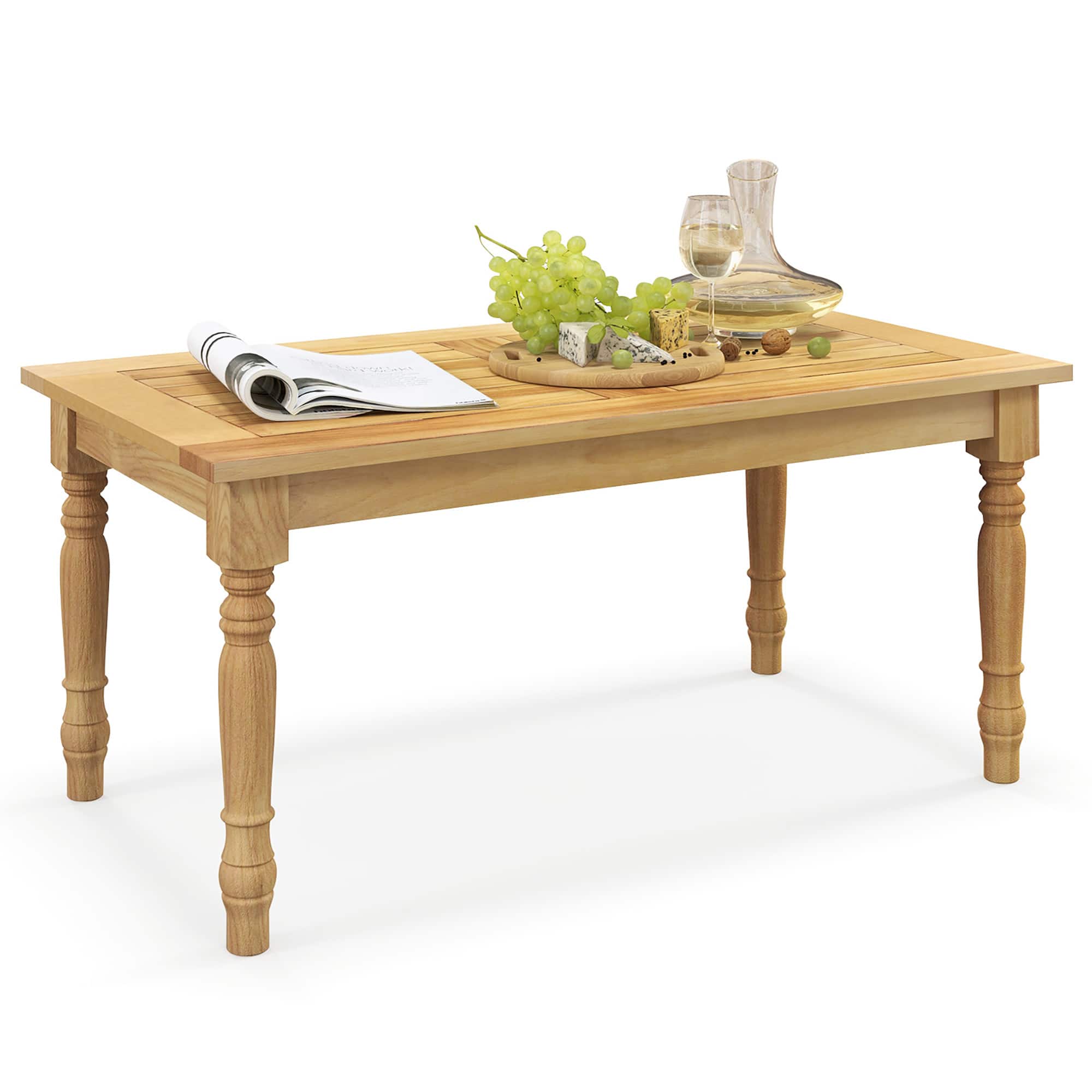 Gymax - Patio Coffee Table w/ Solid Teak Wood Structure Slatted Tabletop for Backyard - Natural