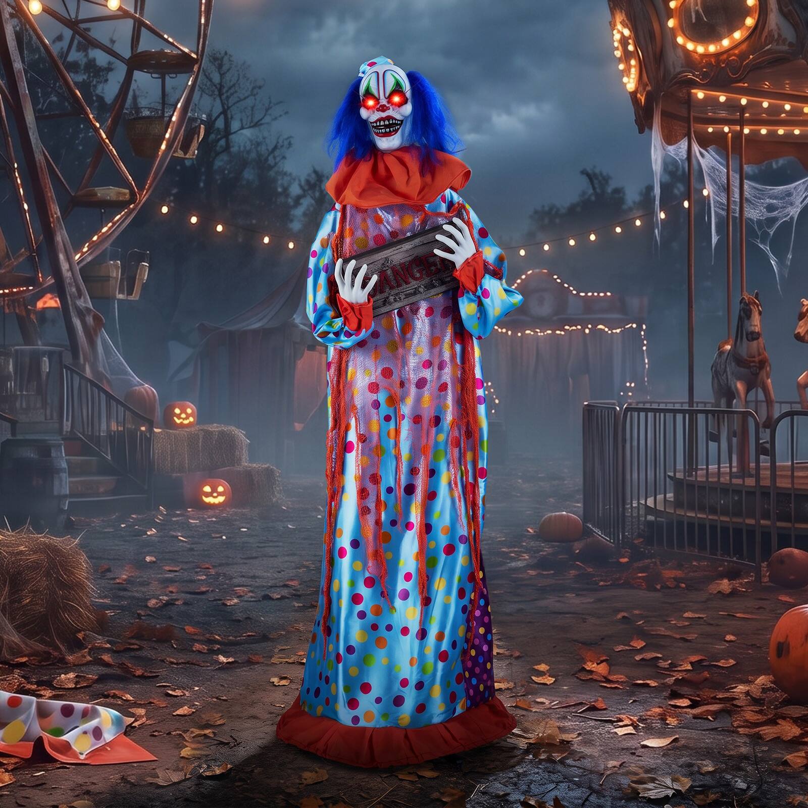 Front. Costway - Costway 5.6 ft Halloween Animated Clown with Snap-up Head, Voice Effects , Light-up Eyes - Multicolor.