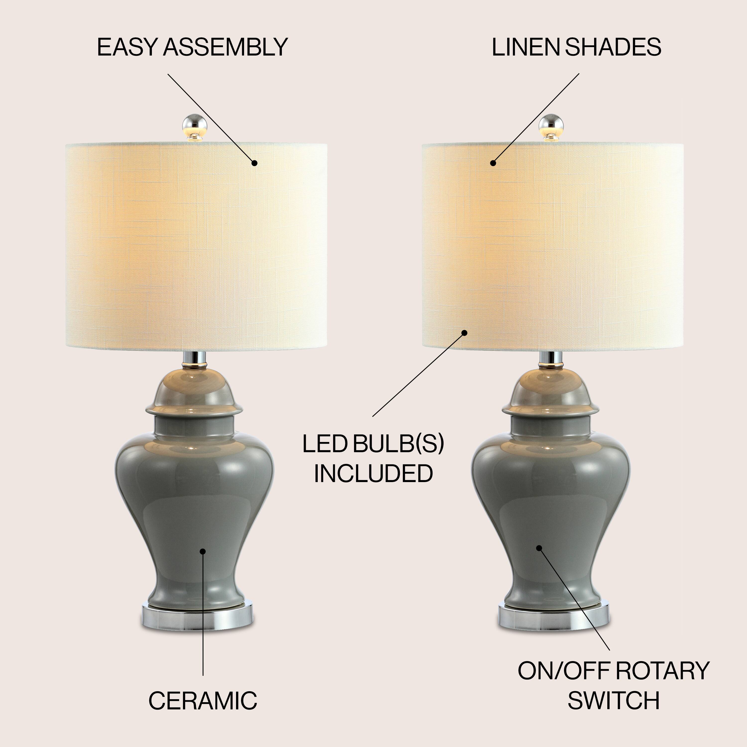EASY ASSEMBLY  
LINEN SHADES  
LED BULB(S) INCLUDED  
CERAMIC  
ON/OFF ROTARY SWITCH