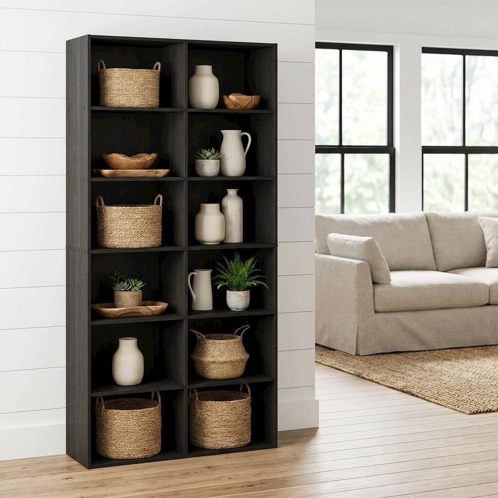 Angle. FurniFact - Wooden bookcase with open shelving for contemporary decor storage - Espresso.