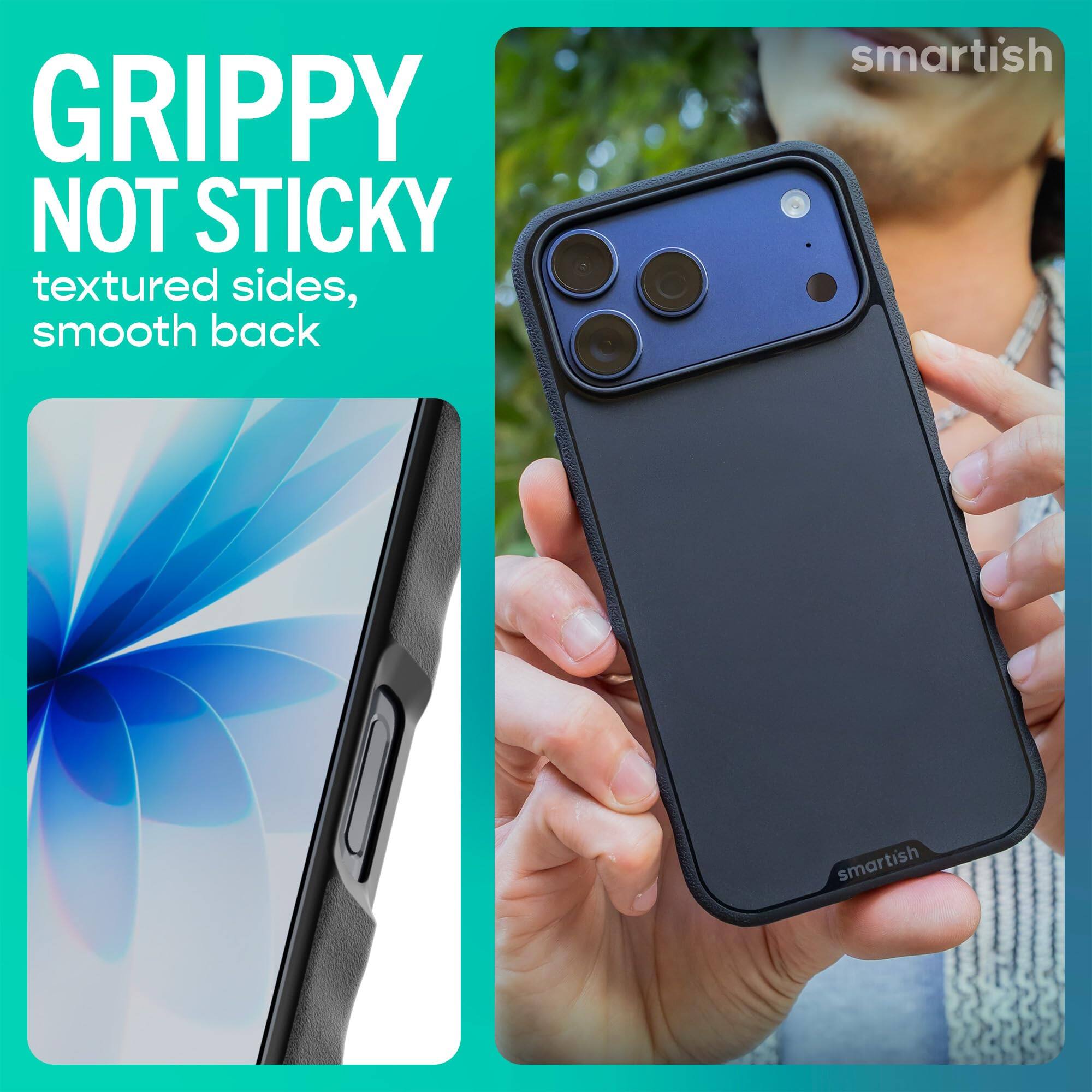 GRIPPY NOT STICKY textured sides, smooth back

smartish
