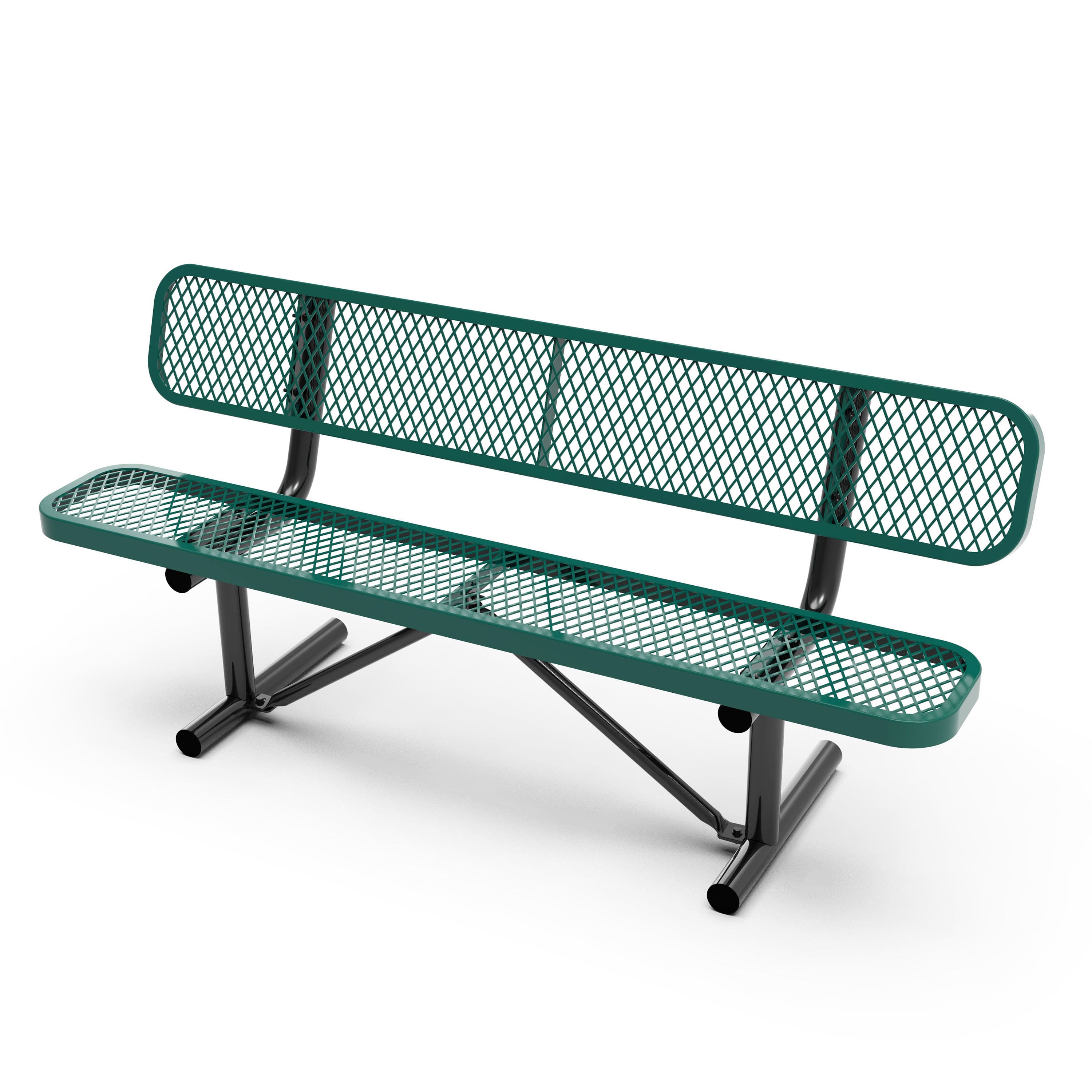 Flash Furniture - Sigrid 6' Outdoor Bench with Backrest, Commercial Grade Expanded Metal Mesh Seat and Backrest and Black Steel Fram - Green