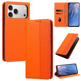 Dteck - For iPhone 17 Pro Max Magnetic Wallet Card Case, RFID Blocking Cash Slot Shockproof PU Leather Strap Flip Cover - Orange
