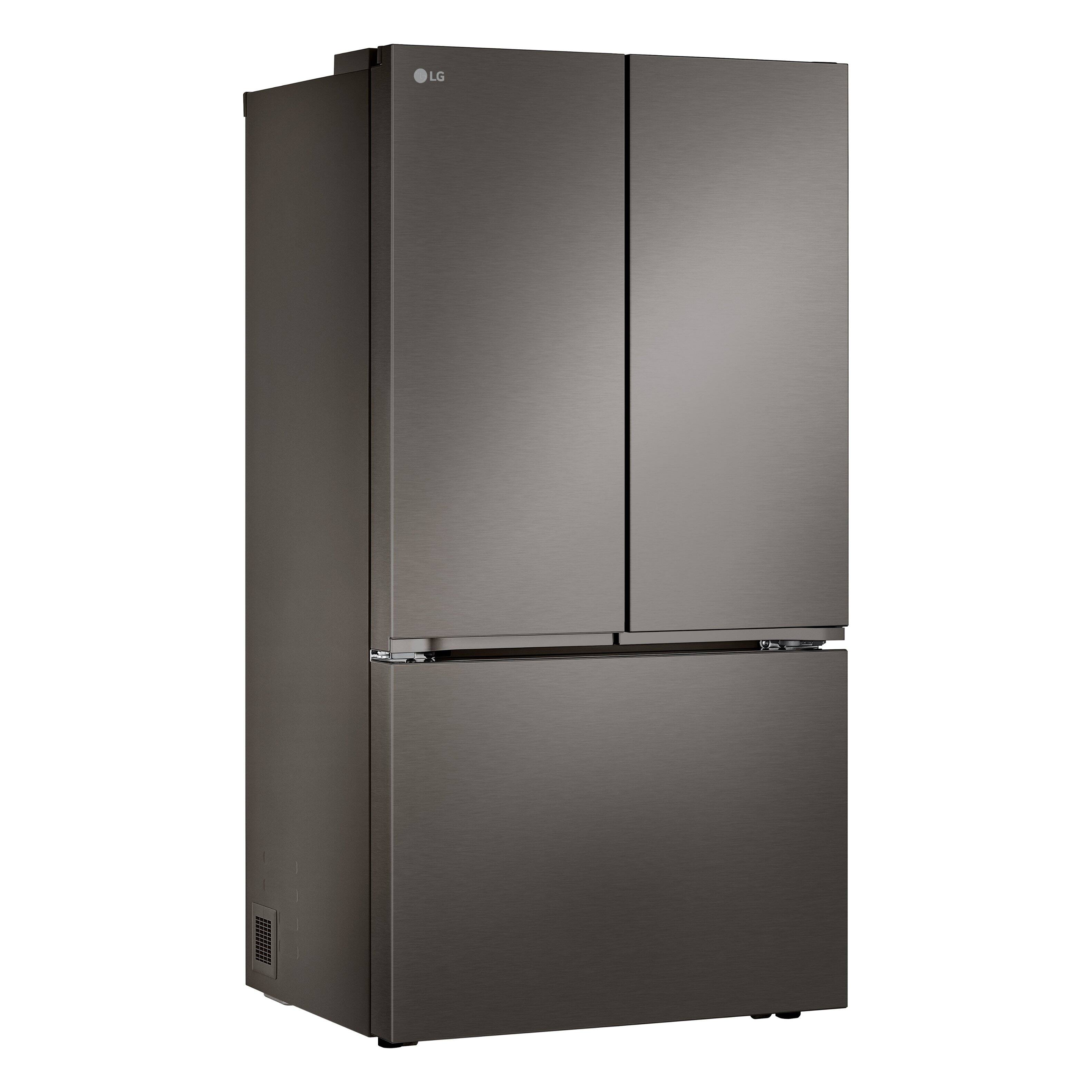 Left. LG - 36-in Wide Counter-Depth MAX 26.5 Cu. Ft. French Door Smart Refrigerator with Internal Water Dispenser - Black Stainless Steel.