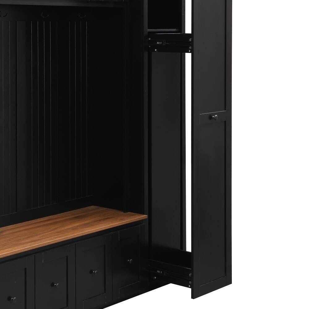 Alt View 8. Loheer - Loheer 78.7 inch tall entryway hall tree, farmhouse coat rack shoe bench with cabinets - Black.
