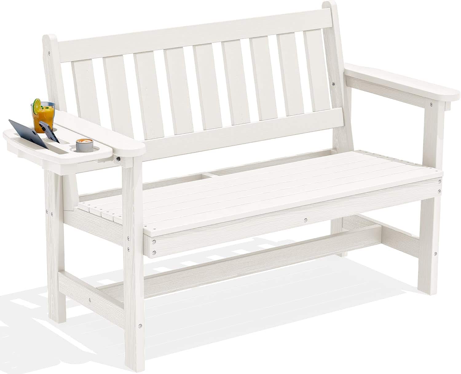 SERWALL - HDPE Outdoor Bench, 660 lbs Weight Capacity Weatherproof Porch Bench for Garden Park - White