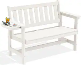 SERWALL - HDPE Outdoor Bench, 660 lbs Weight Capacity Weatherproof Porch Bench for Garden Park - White