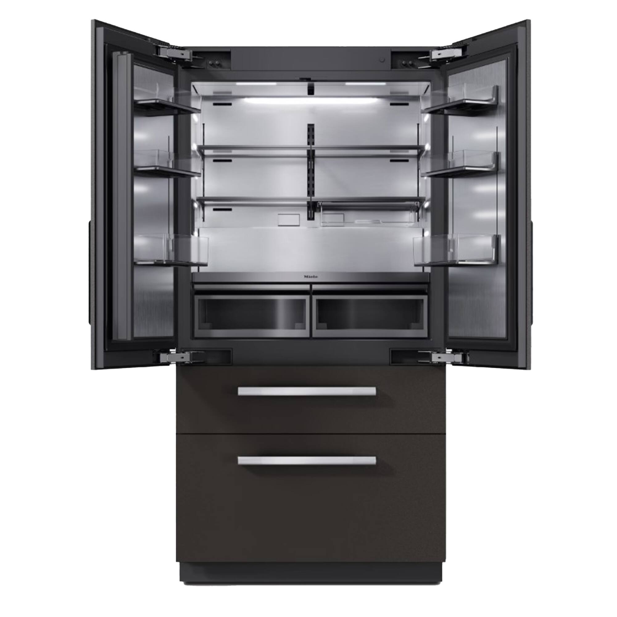 Angle. Miele - KFMC 3846 French Door  36" 18.8 Cubic Feet  Bottom Mount MasterCool Fridge-Freezer - Panel Ready.