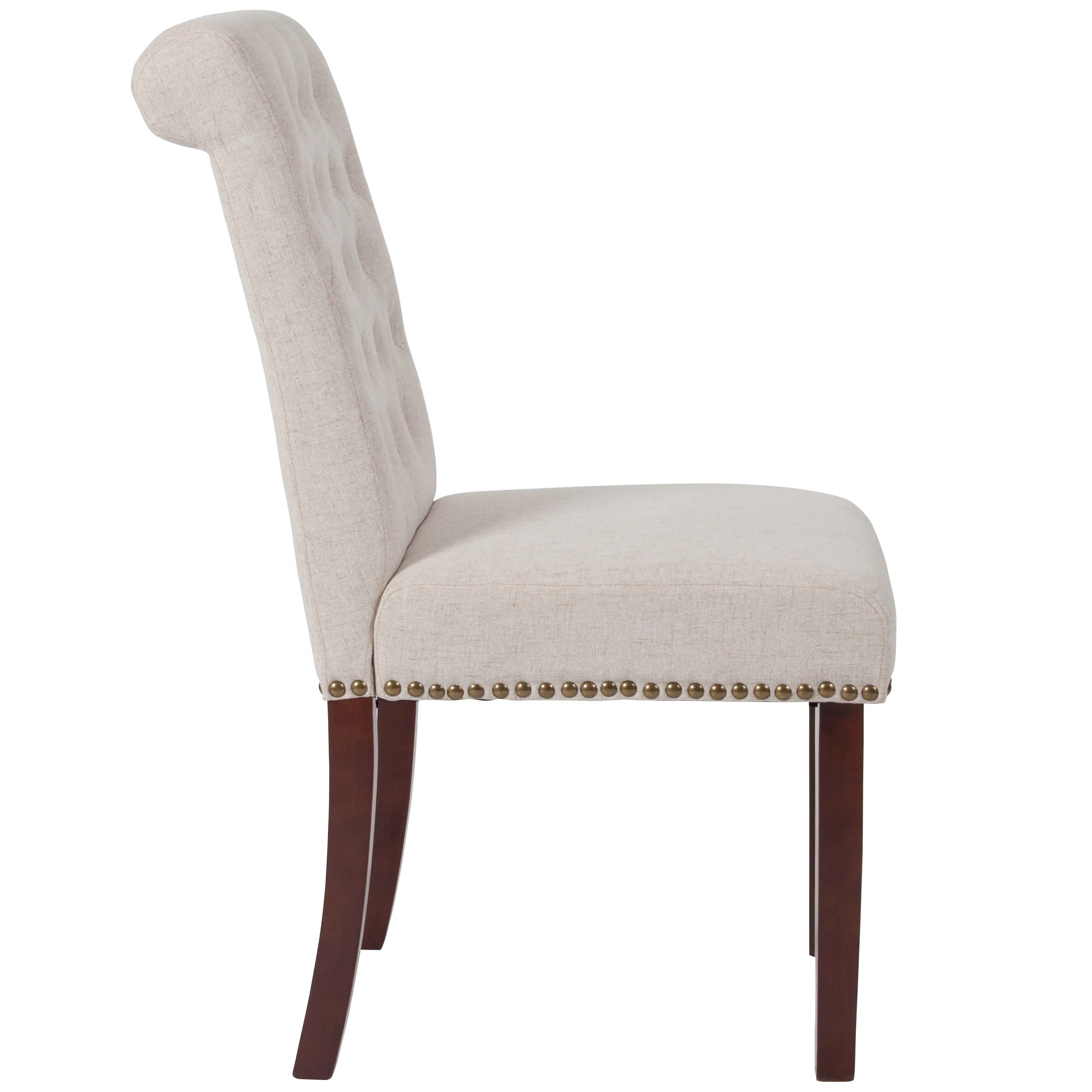 Alt View 7. Emma + Oliver - Upholstered Rolled Back Parsons Chair with Nailhead Trim & Finished Frame with Plastic Floor Glides - Beige Fabric.