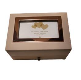 Jiallo - Elegance Jewelry Box Beige MDF w/Copper Finish Floral Cover - Gold, Beige