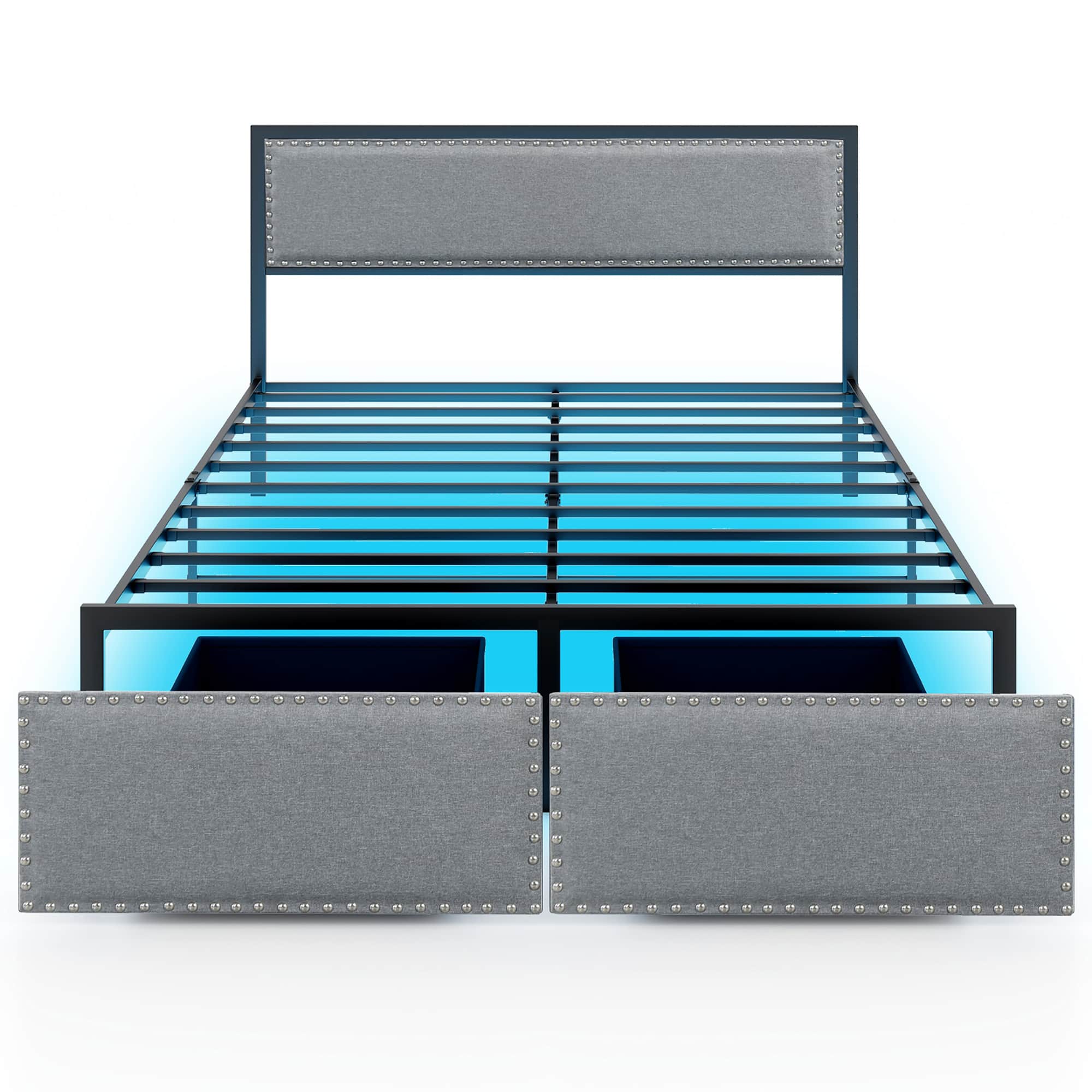 Gymax - Queen Size Bed Frame w/ 2 Storage Drawers LED Lights Slats Support Modern - Gray price history on PriceWatchPro