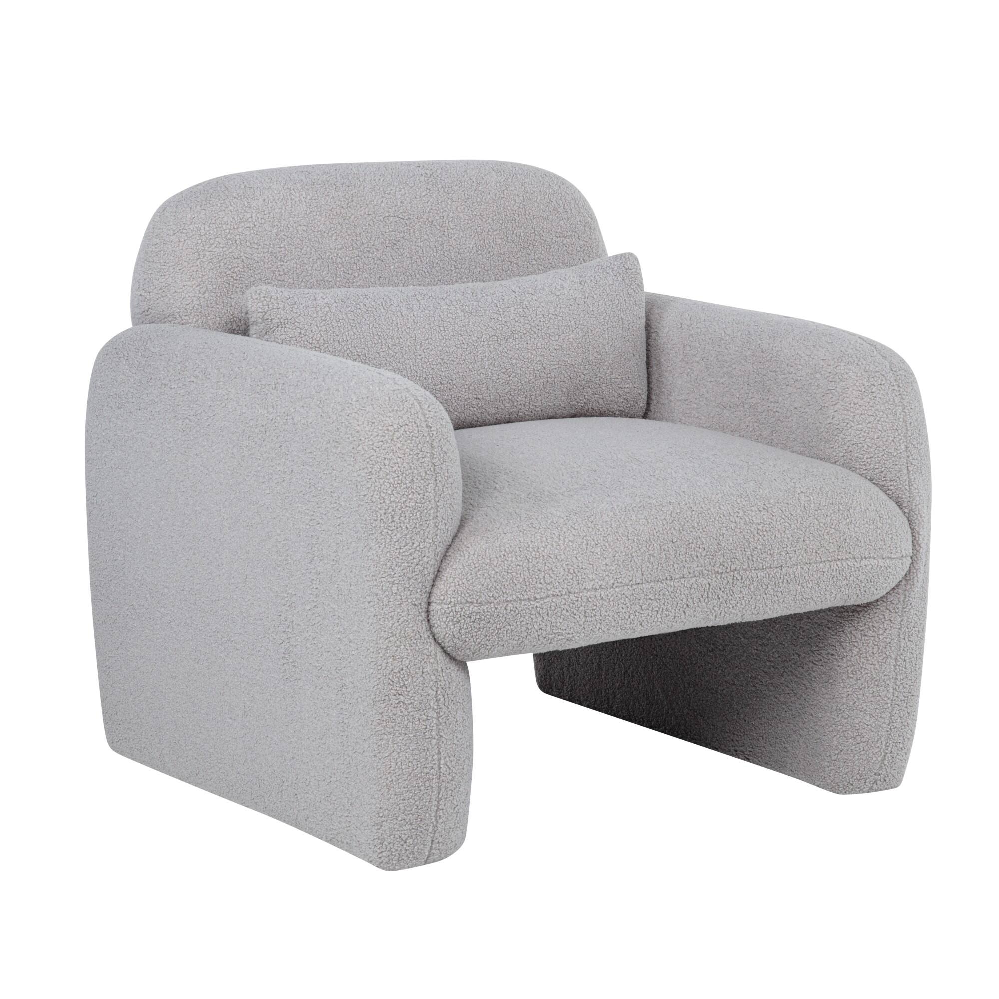 Alt View 2. GOODSILO - Minimalist Teddy Fleece Single Sofa Chair with Arms and Pillow for Living Room, Bedroom, Study - Gray.